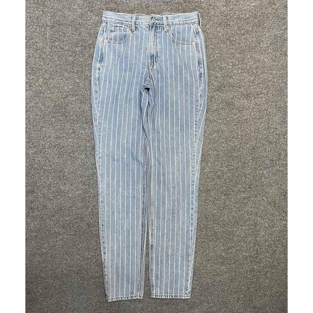 American Eagle Womens Striped High-Waisted Mom Jeans Size 2 X-Long Blue
